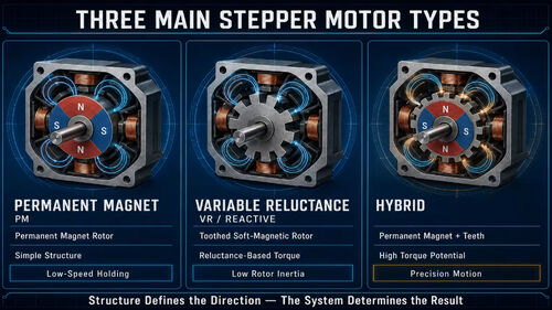Laatste bedrijfsblogs Three Main Stepper Motor Types: differences between permanent magnet, variable reluctance and hybrid types